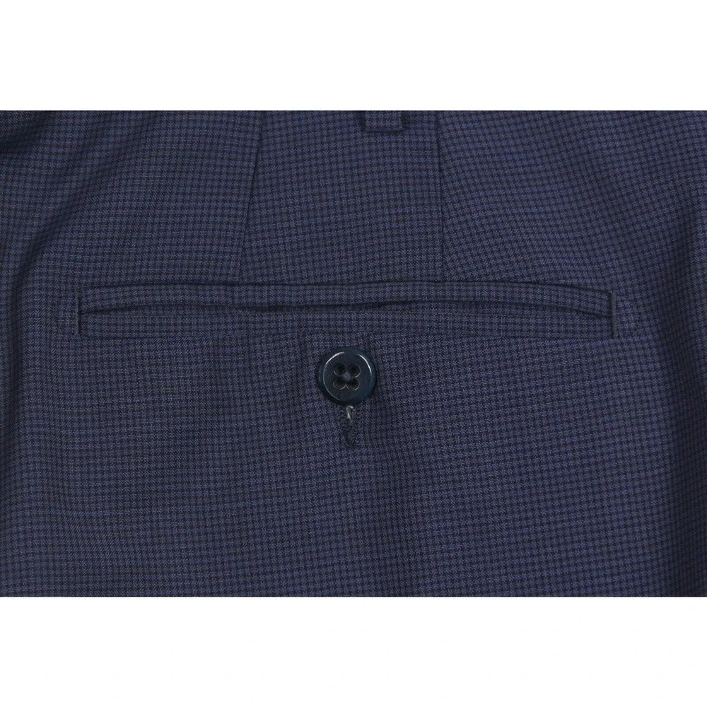 Zanella Todd Blue Checkered Flat Front Wool Dress Pants Trousers 40x27 - Picture 3 of 7